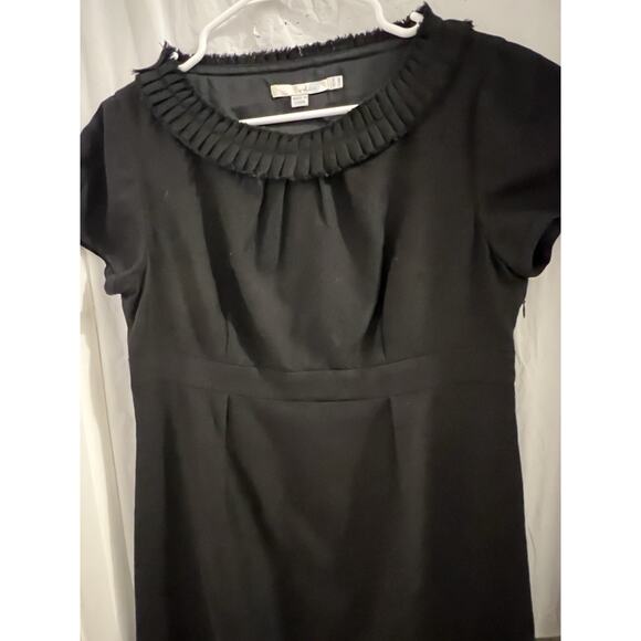 Boden Black Ruffle Neck Wool Midi Sheath Dress Sz 8 - Picture 2 of 8